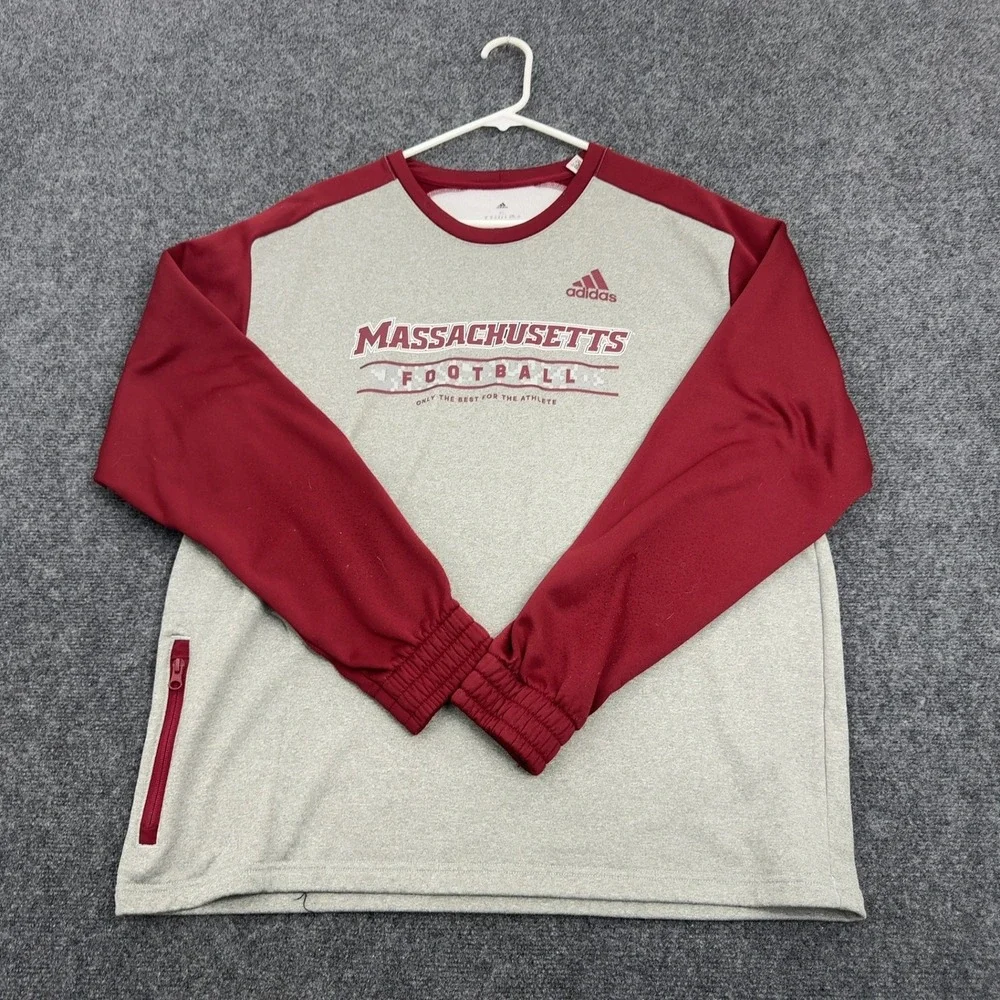 Massachusetts Football Adidas Pullover Mens XL Gray Polyester Aeroready Sporty